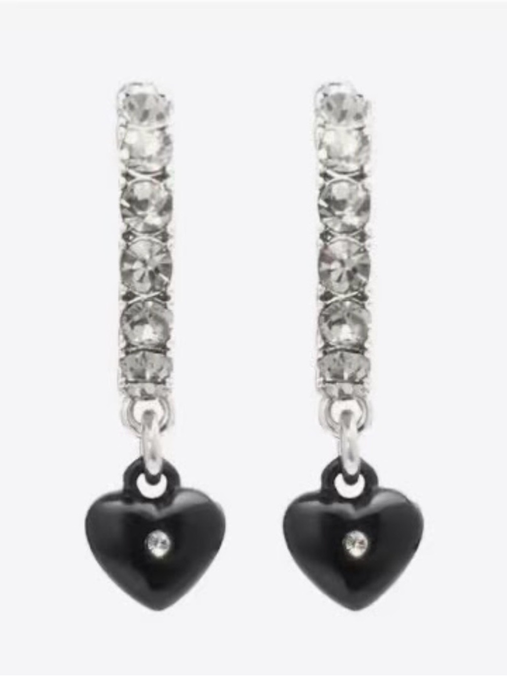 NWT Coach Women’s Black Heart Crystal Drop Heart Earrings